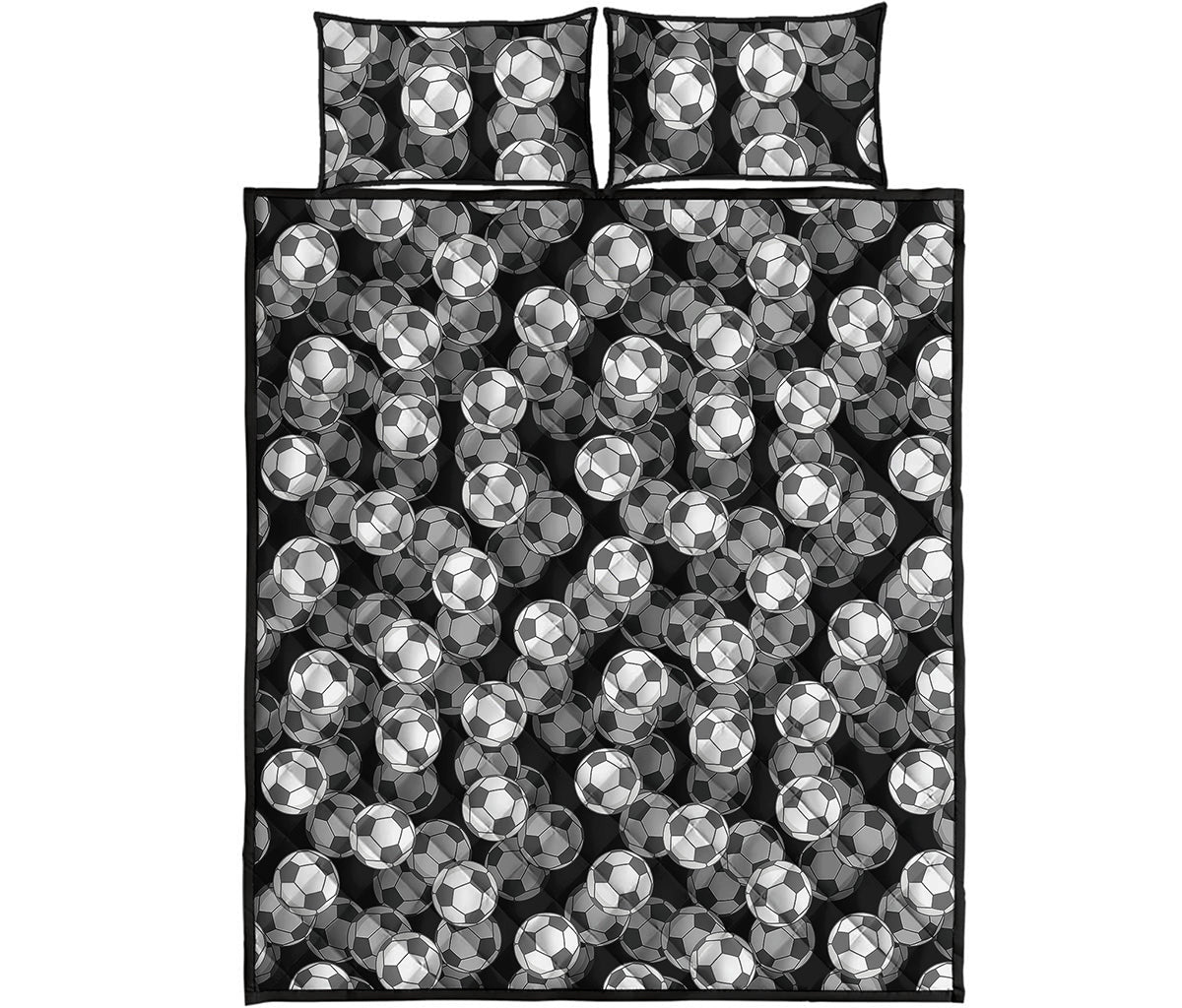 Black And White Soccer Ball Print Quilt Bed Set