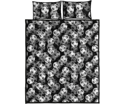 Black And White Soccer Ball Print Quilt Bed Set
