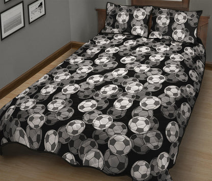 Black And White Soccer Ball Print Quilt Bed Set