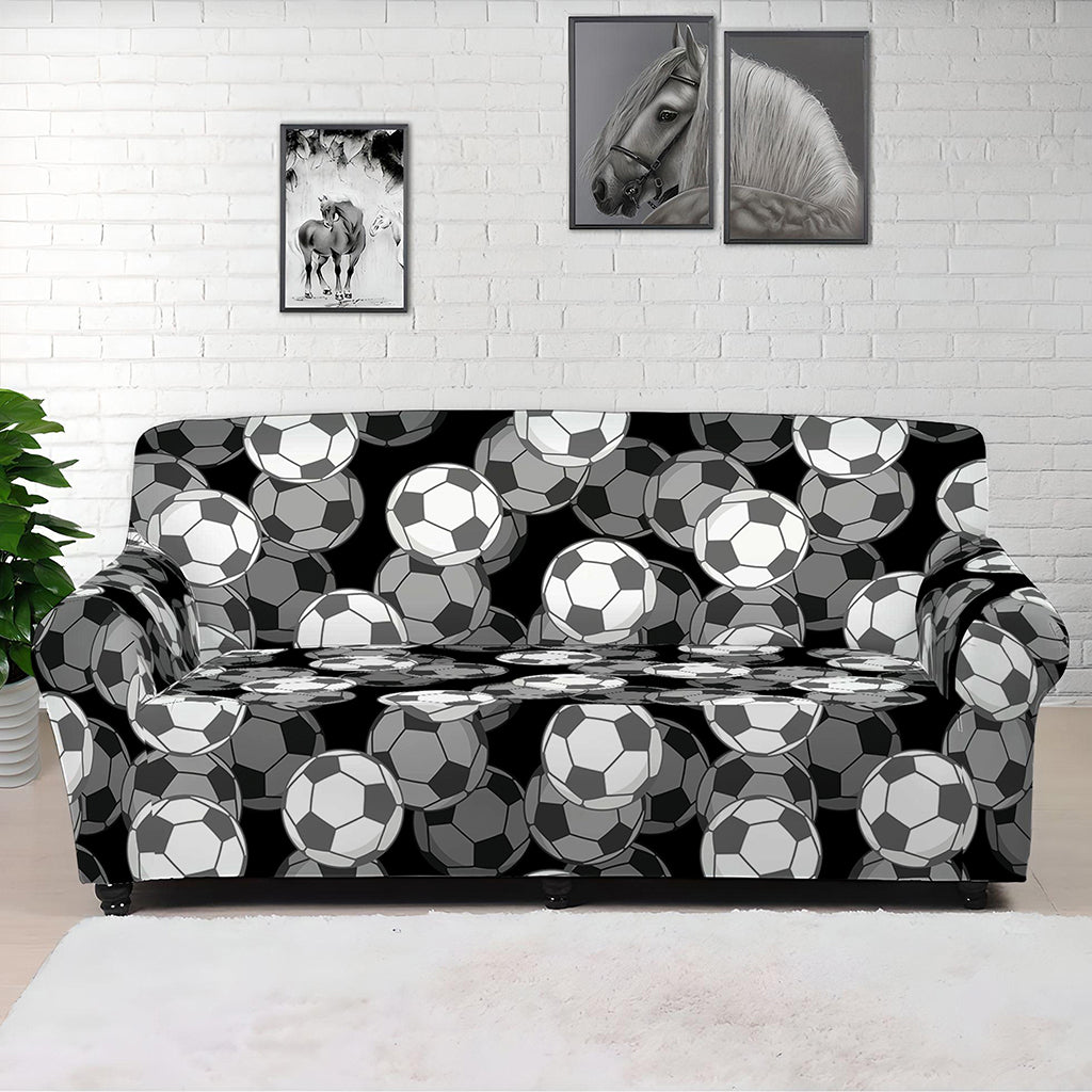 Black And White Soccer Ball Print Sofa Cover