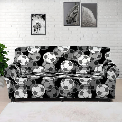 Black And White Soccer Ball Print Sofa Cover