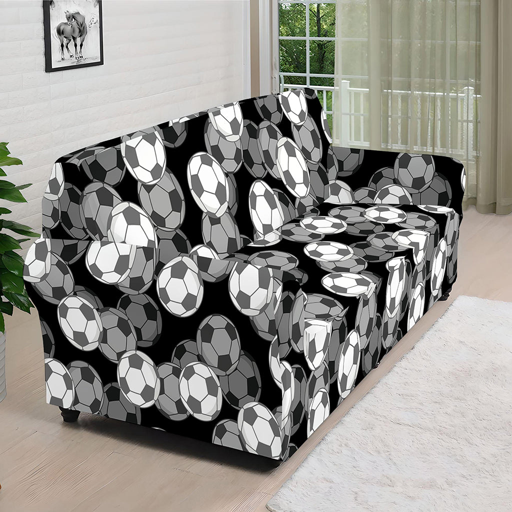 Black And White Soccer Ball Print Sofa Cover