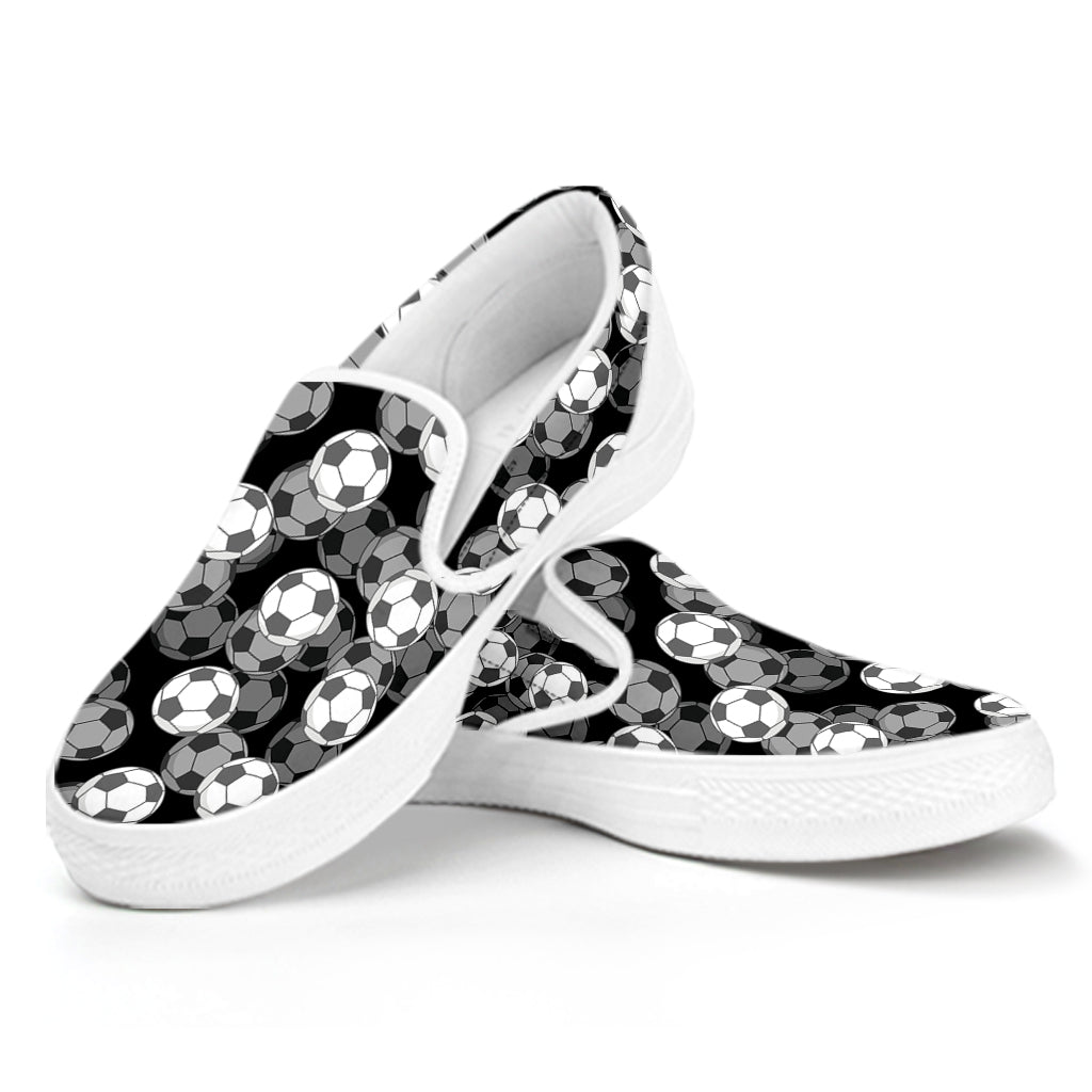 Black And White Soccer Ball Print White Slip On Shoes