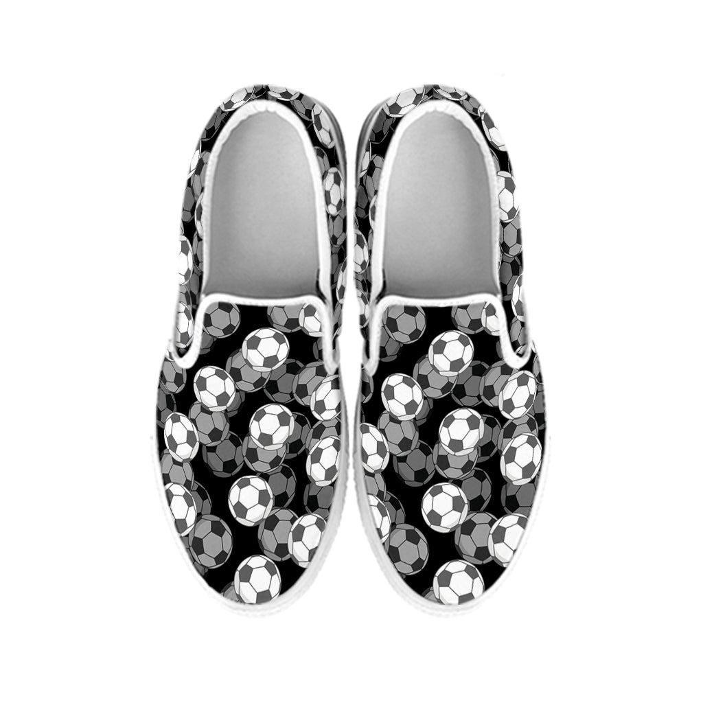 Black And White Soccer Ball Print White Slip On Shoes