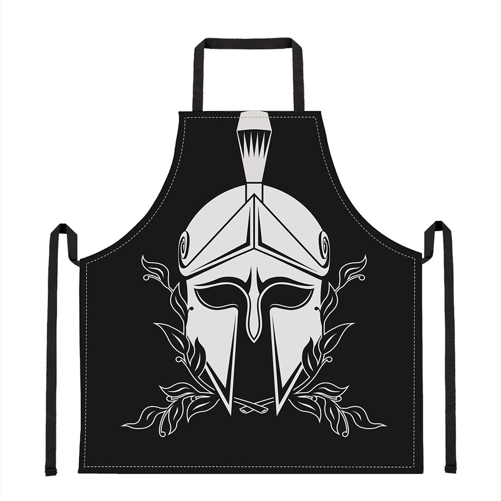 Black And White Spartan Helmet Print Apron