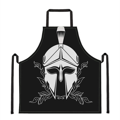Black And White Spartan Helmet Print Apron