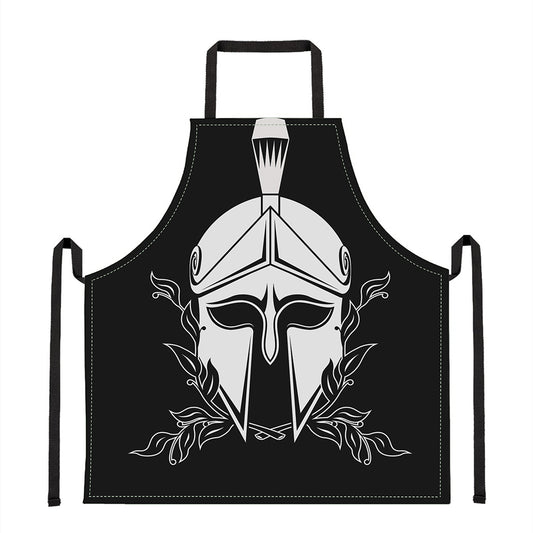 Black And White Spartan Helmet Print Apron