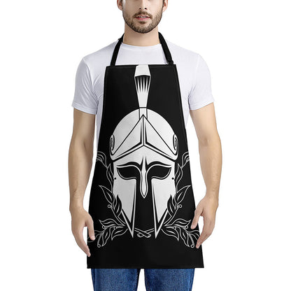Black And White Spartan Helmet Print Apron