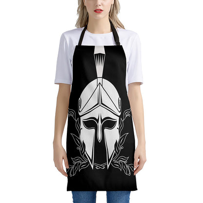 Black And White Spartan Helmet Print Apron