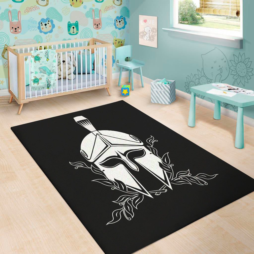 Black And White Spartan Helmet Print Area Rug