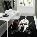 Black And White Spartan Helmet Print Area Rug
