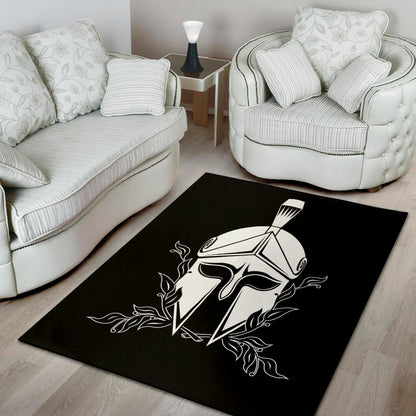 Black And White Spartan Helmet Print Area Rug