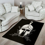 Black And White Spartan Helmet Print Area Rug