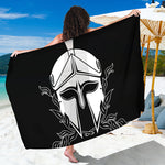 Black And White Spartan Helmet Print Beach Sarong Wrap