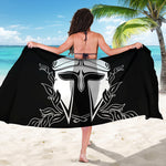 Black And White Spartan Helmet Print Beach Sarong Wrap