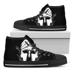 Black And White Spartan Helmet Print Black High Top Shoes