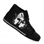 Black And White Spartan Helmet Print Black High Top Shoes