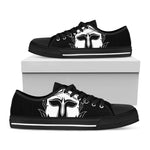 Black And White Spartan Helmet Print Black Low Top Shoes 