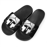 Black And White Spartan Helmet Print Black Slide Sandals