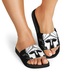 Black And White Spartan Helmet Print Black Slide Sandals