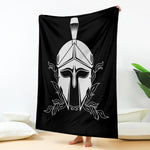 Black And White Spartan Helmet Print Blanket