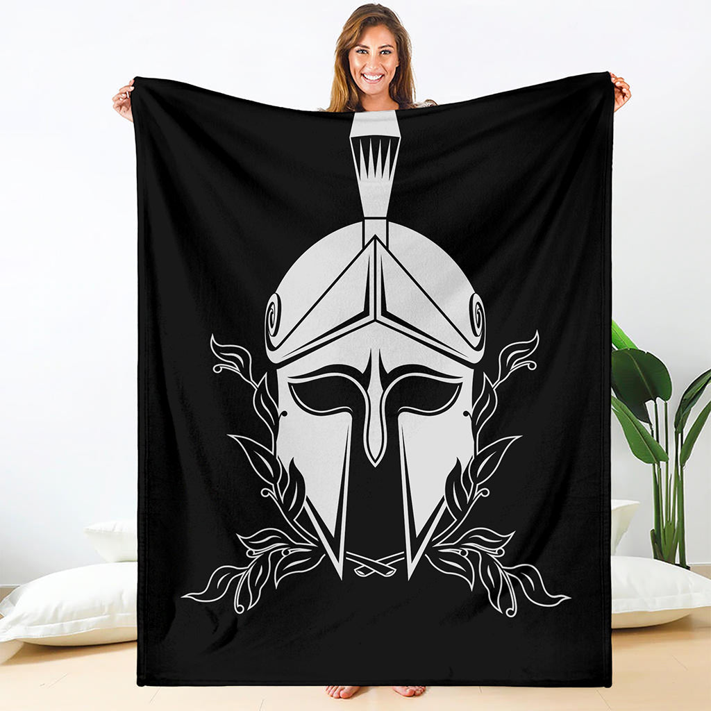 Black And White Spartan Helmet Print Blanket