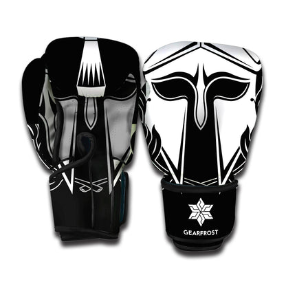 Black And White Spartan Helmet Print Boxing Gloves