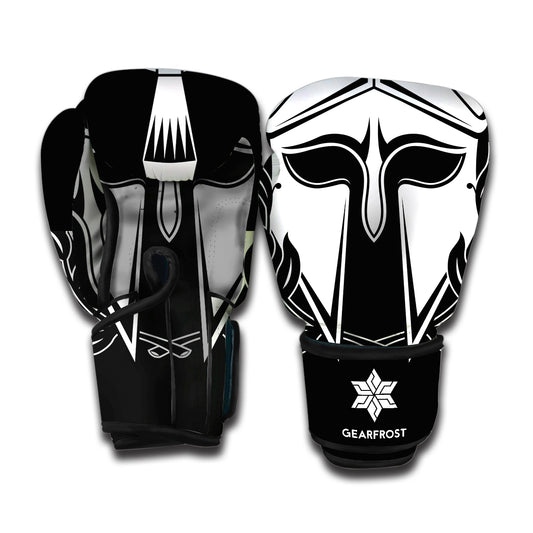 Black And White Spartan Helmet Print Boxing Gloves
