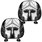 Black And White Spartan Helmet Print Car Headrest Covers
