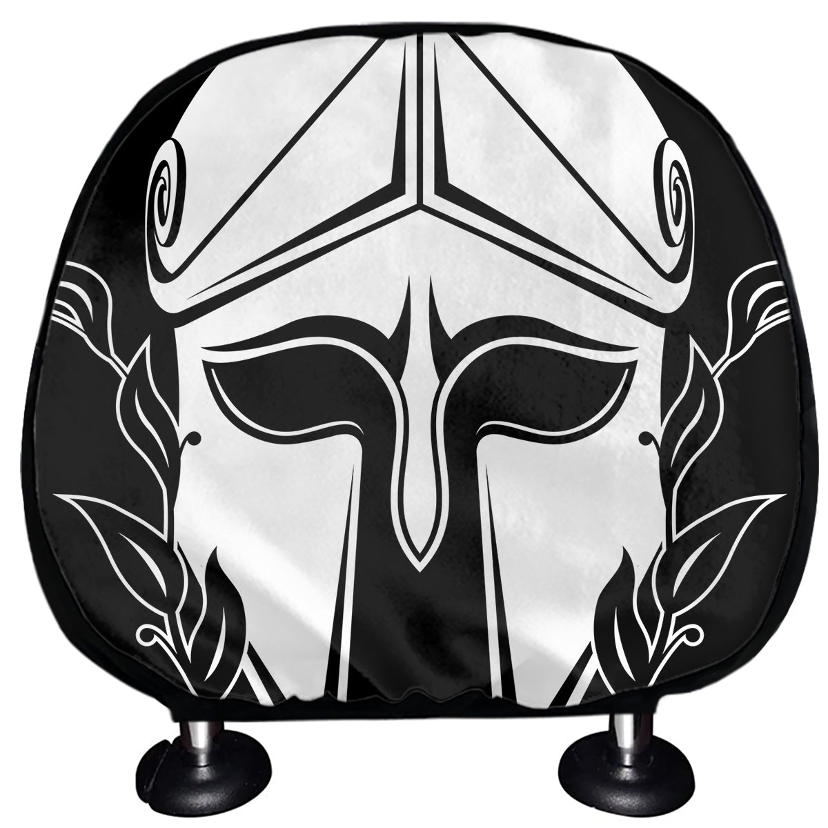 Black And White Spartan Helmet Print Car Headrest Covers