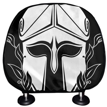 Black And White Spartan Helmet Print Car Headrest Covers