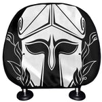 Black And White Spartan Helmet Print Car Headrest Covers
