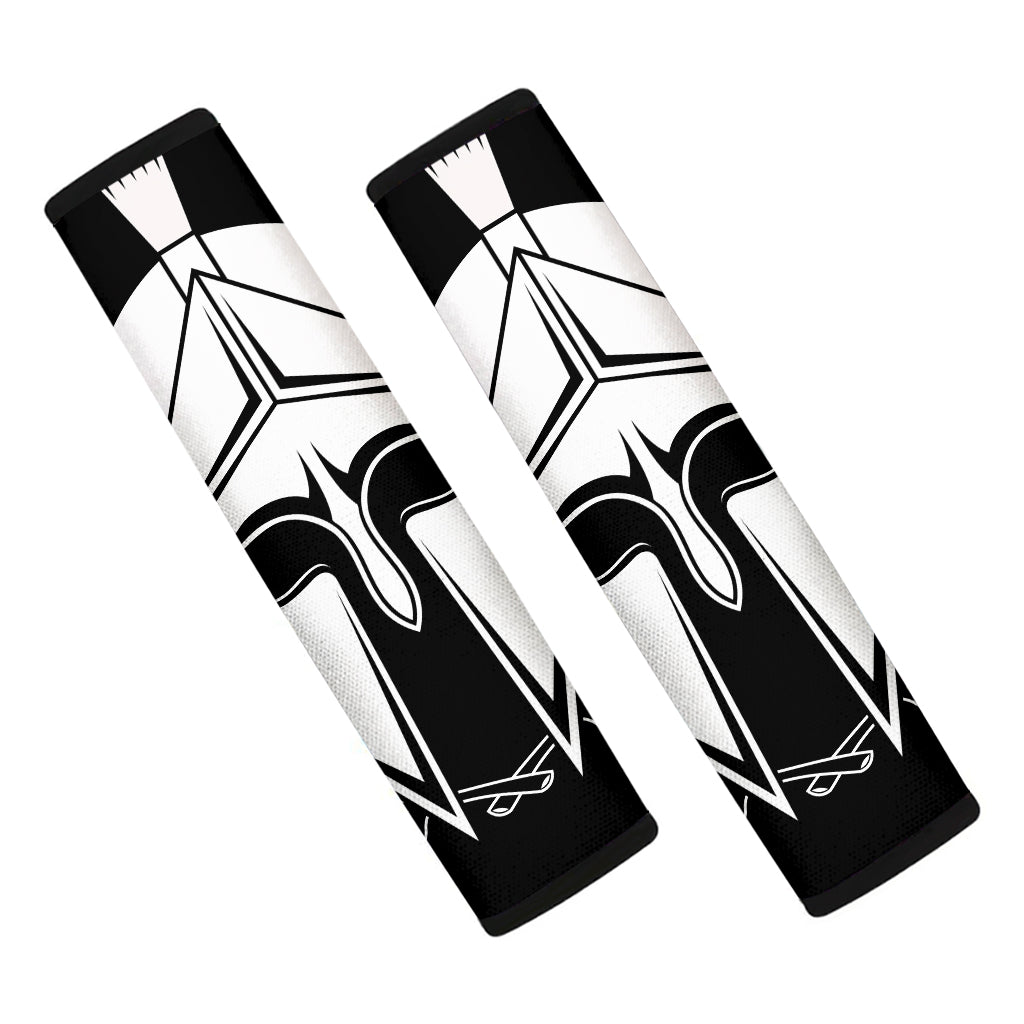 Black And White Spartan Helmet Print Car Seat Belt Covers