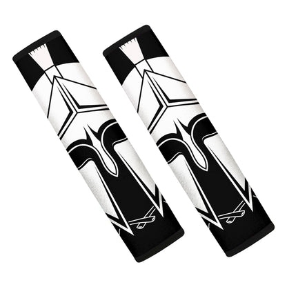 Black And White Spartan Helmet Print Car Seat Belt Covers