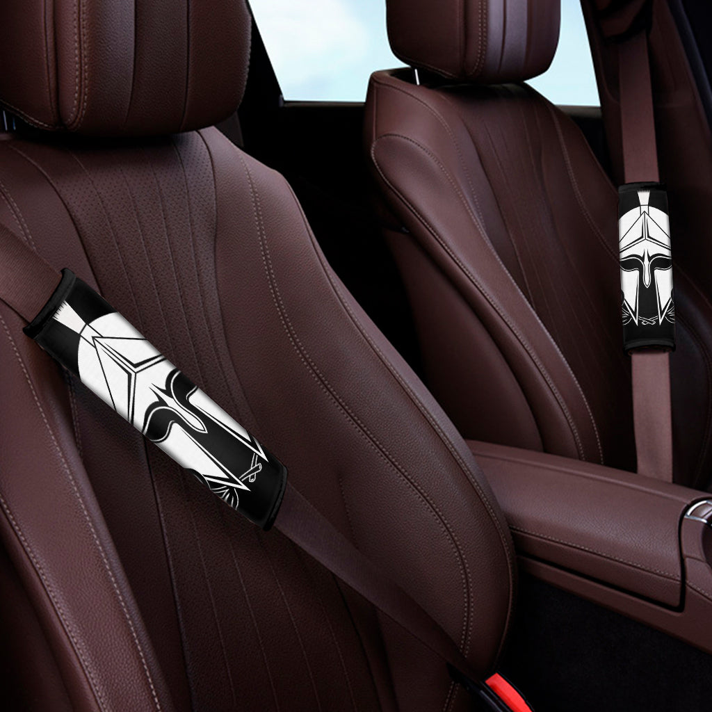 Black And White Spartan Helmet Print Car Seat Belt Covers