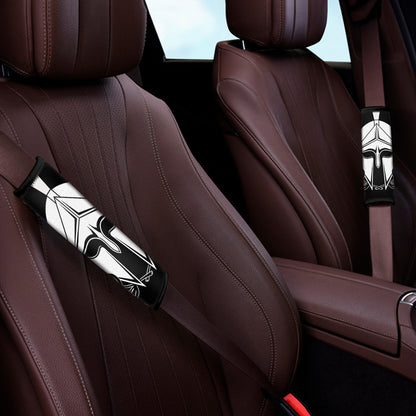 Black And White Spartan Helmet Print Car Seat Belt Covers