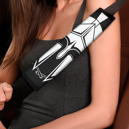 Black And White Spartan Helmet Print Car Seat Belt Covers