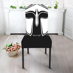 Black And White Spartan Helmet Print Dining Chair Slipcover