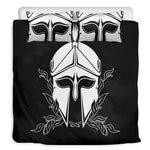 Black And White Spartan Helmet Print Duvet Cover Bedding Set