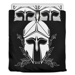 Black And White Spartan Helmet Print Duvet Cover Bedding Set