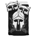 Black And White Spartan Helmet Print Duvet Cover Bedding Set
