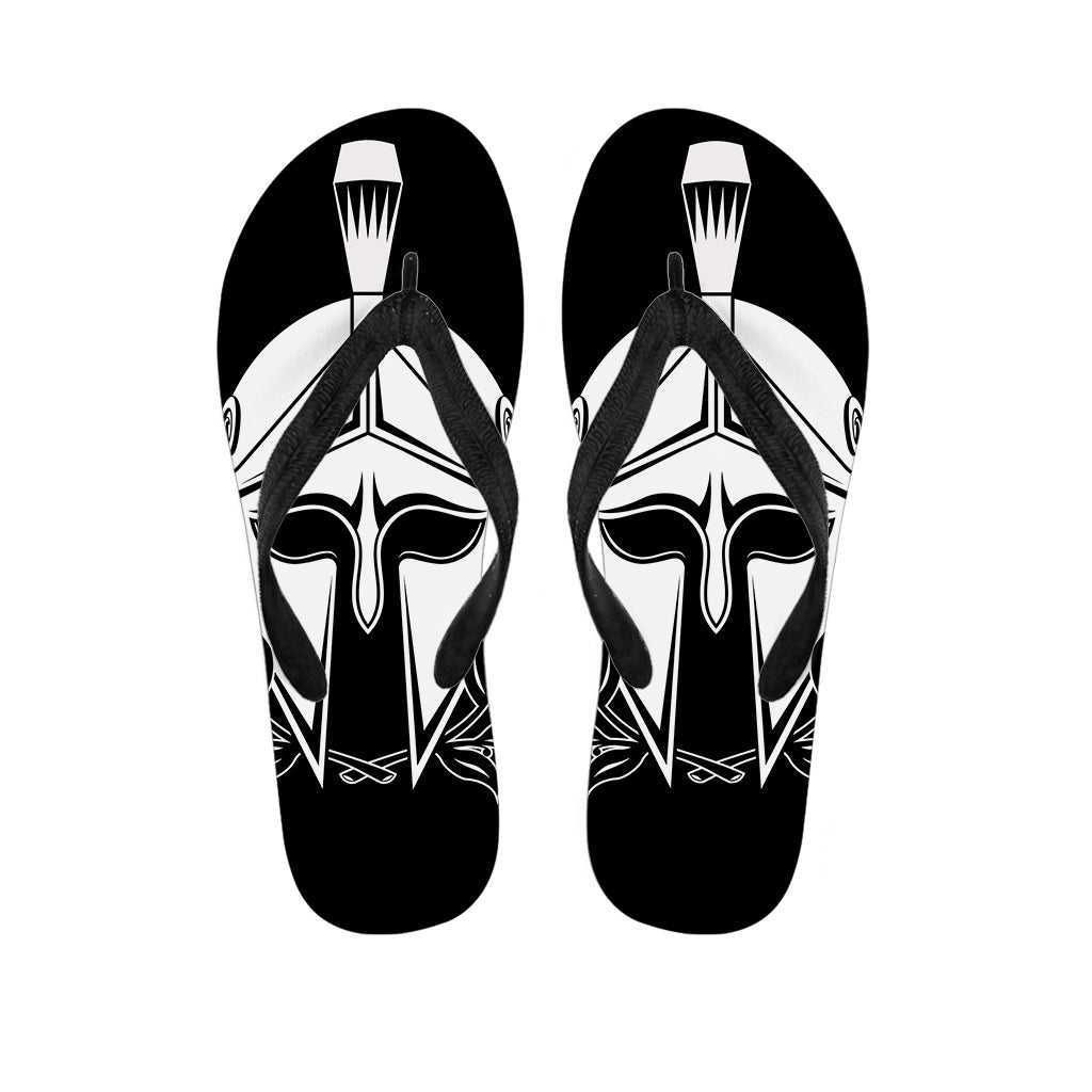 Black And White Spartan Helmet Print Flip Flops