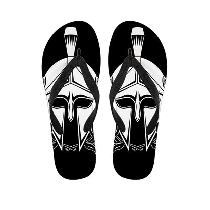 Black And White Spartan Helmet Print Flip Flops