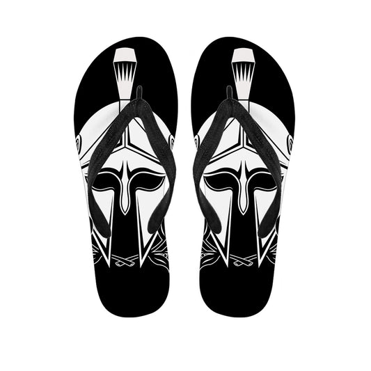 Black And White Spartan Helmet Print Flip Flops