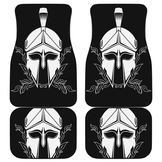 Black And White Spartan Helmet Print Front and Back Car Floor Mats