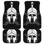 Black And White Spartan Helmet Print Front and Back Car Floor Mats