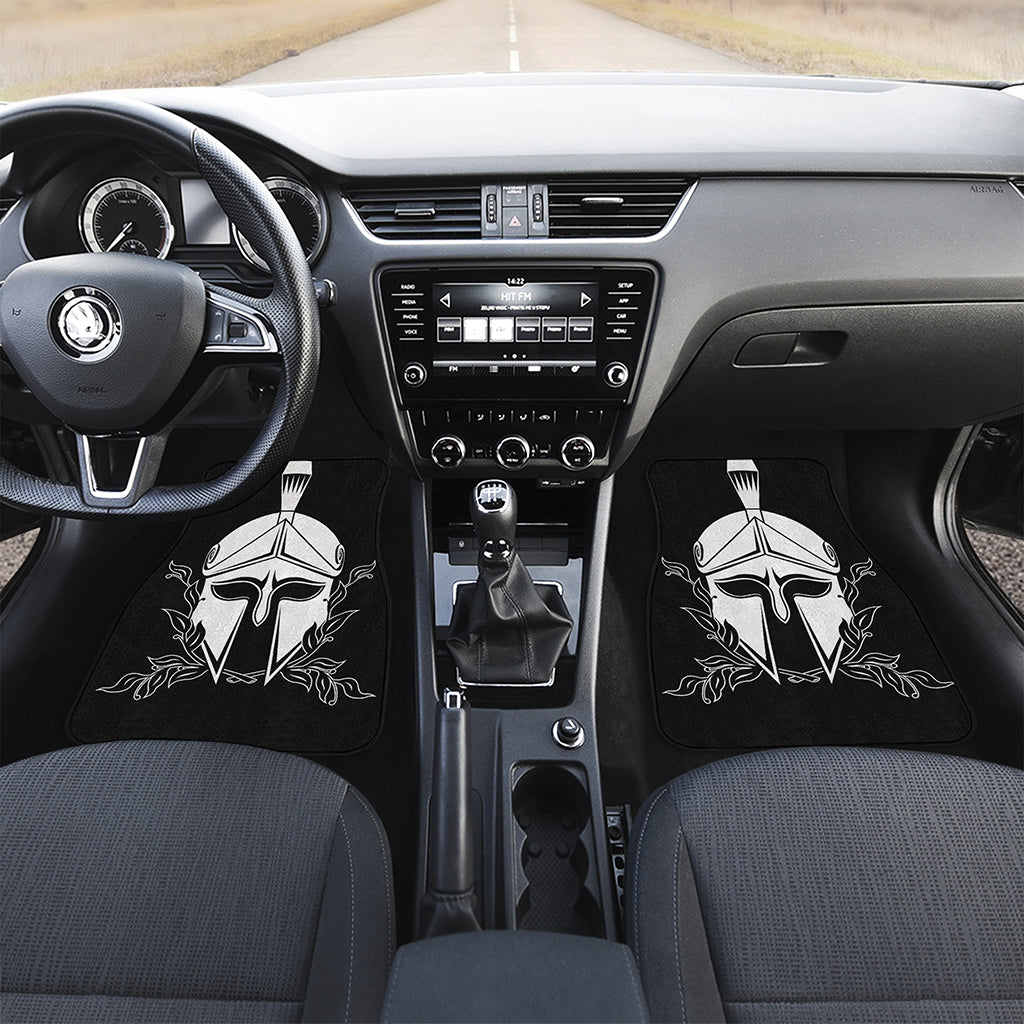 Black And White Spartan Helmet Print Front and Back Car Floor Mats