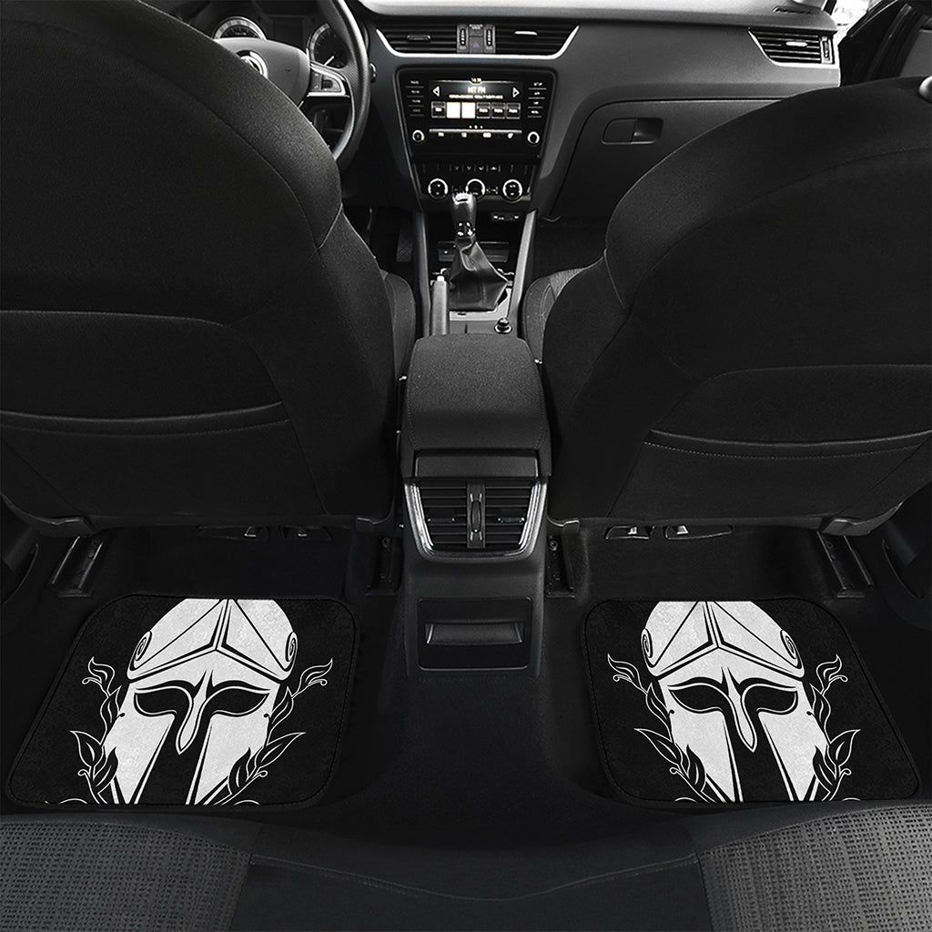 Black And White Spartan Helmet Print Front and Back Car Floor Mats