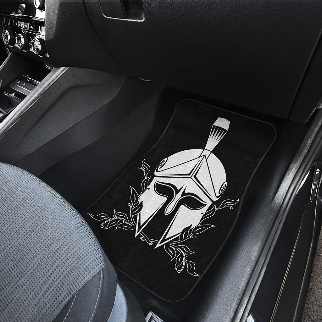 Black And White Spartan Helmet Print Front and Back Car Floor Mats