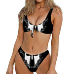 Black And White Spartan Helmet Print Front Bow Tie Bikini